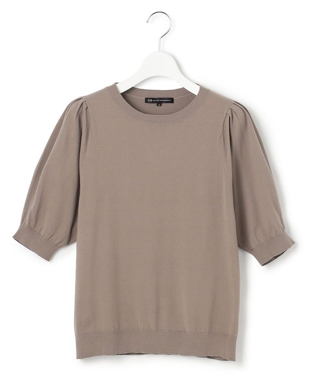 23区 ヴィスコースストレッチ パフスリーブ 半袖 ニット モカ