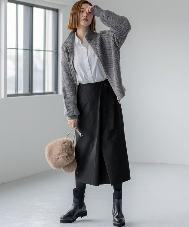 23区 【GOLD LABEL】スウェードタッチレザー ラップスカート ブラック系