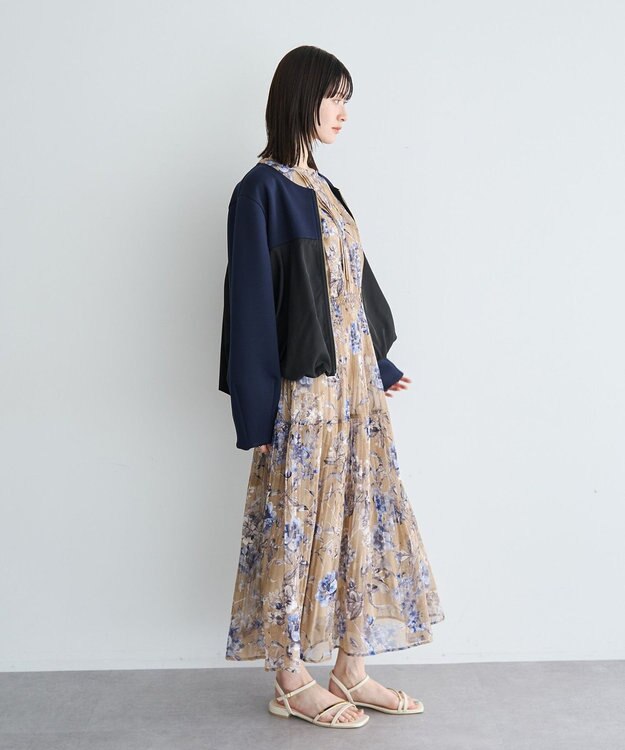 YECCA VECCA 異素材MIXバルーンブルゾン Navy