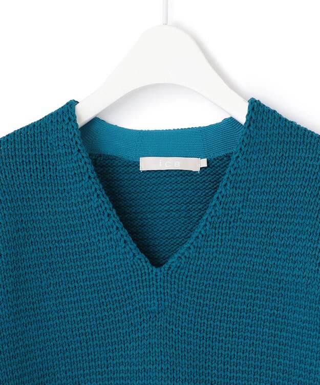 ICB 【洗える】リリヤーンバルキー Vネックニット ターコイズ系