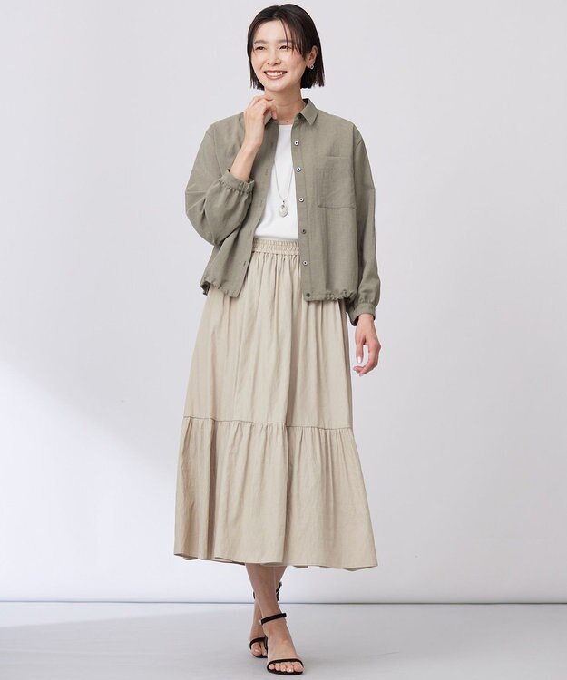 J.PRESS LADIES 【洗える】シャンブレーツイル ティアード スカート ベージュ系