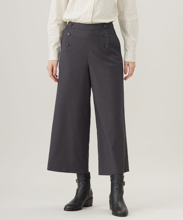 J.PRESS LADIES L 【洗える】T/Rウォッシャブルギャバ マリン パンツ チャコール系