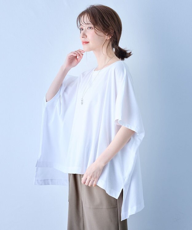 ANY ハイツイストコットンポンチョ風Tシャツ オフ