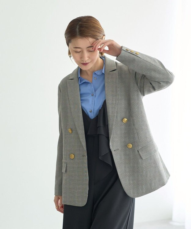 YECCA VECCA 金釦テーラードジャケット Check Ivory