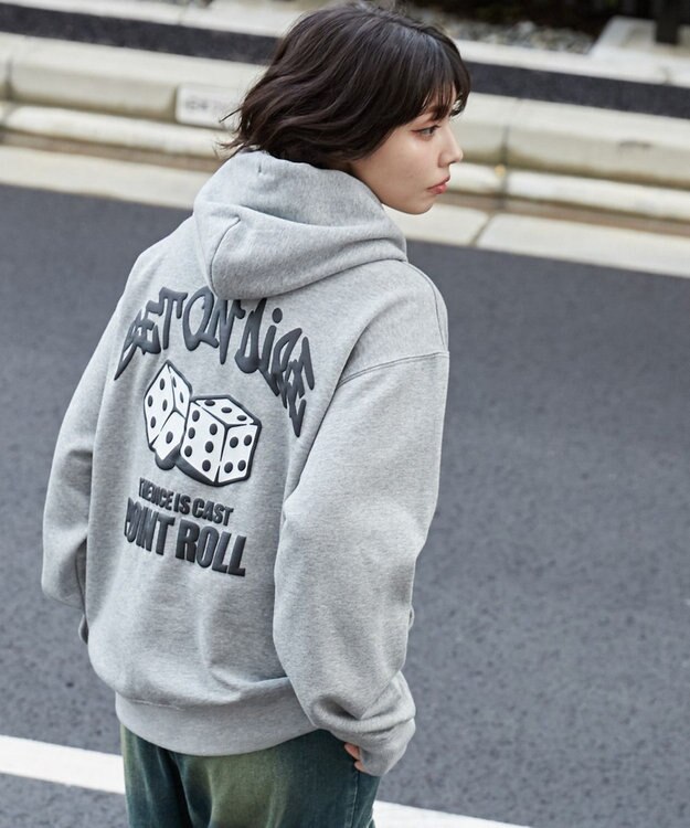 WEGO 【裏起毛/ユニセックス着用ITEM】リラックスフィットグラフィックパーカー 杢グレー