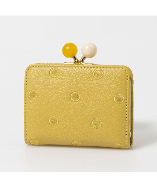 UNBILLION ペルケ perche / アクリル玉ドット刺繍・ジャバラカードウォレット イエロードット