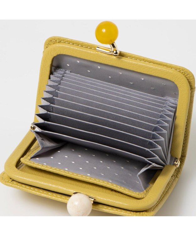 UNBILLION ペルケ perche / アクリル玉ドット刺繍・ジャバラカードウォレット イエロードット