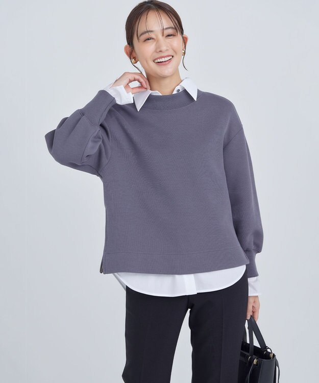 組曲 L ダンボールジャージー モックネックスウェット チャコールグレー系