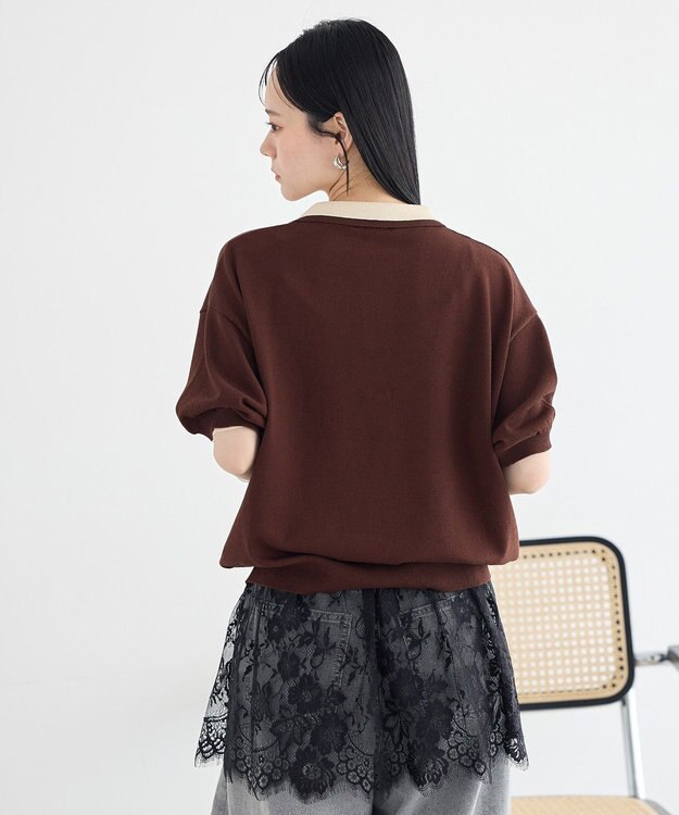earth music&ecology バイカラーポロニット Brown