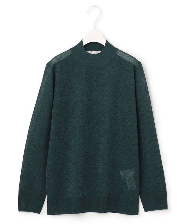 ICB 【洗える】ラメシアー モックネックニット パイングリーン系