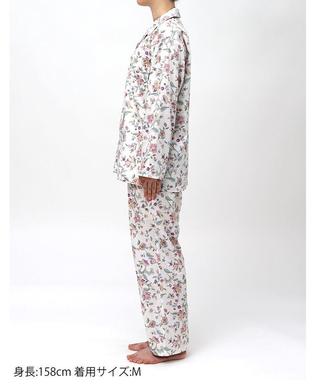 WACOAL ワコール_リラックス＆スリープ パジャマ 綿100%(本体) サテン 長袖 長ズボン ミントン レディース NDX555 /ワコール ホワイト