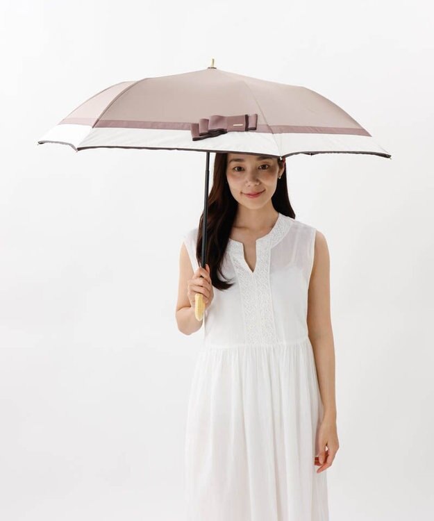 AURORA 【 Beaurance （ビューランス）】サマーシールド　リボン切り継ぎ加工晴雨兼用パラソル（折りたたみ） ベージュ
