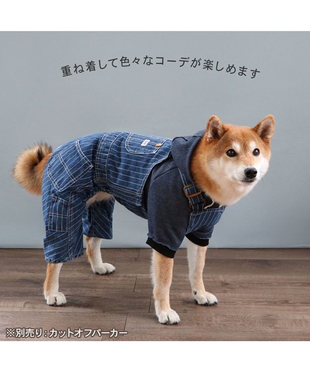 PET PARADISE Lee ストライプ オーバーオール 中型犬 大型犬 インディゴブルー
