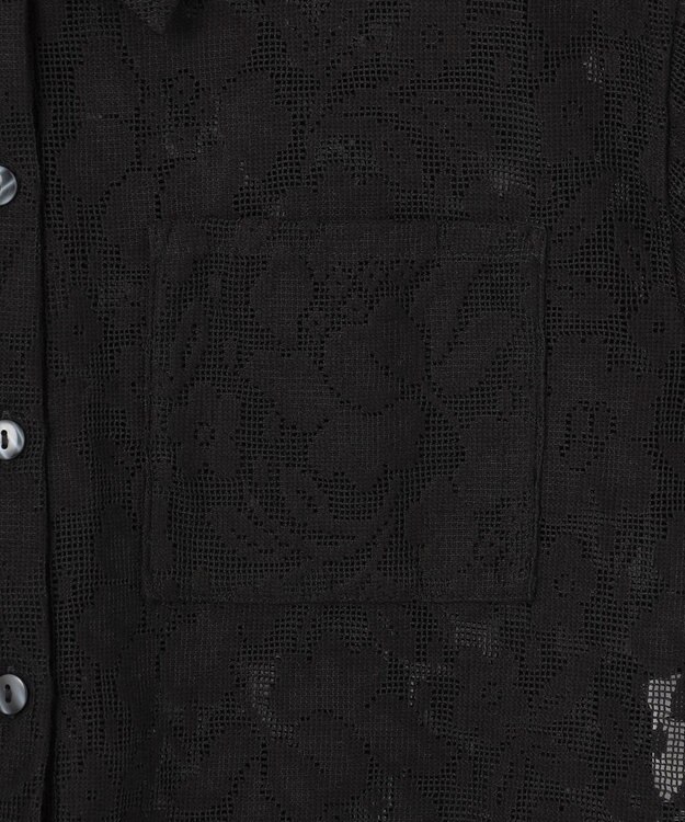 Feroux 【洗える】フラワーレース シャツ ブラック系
