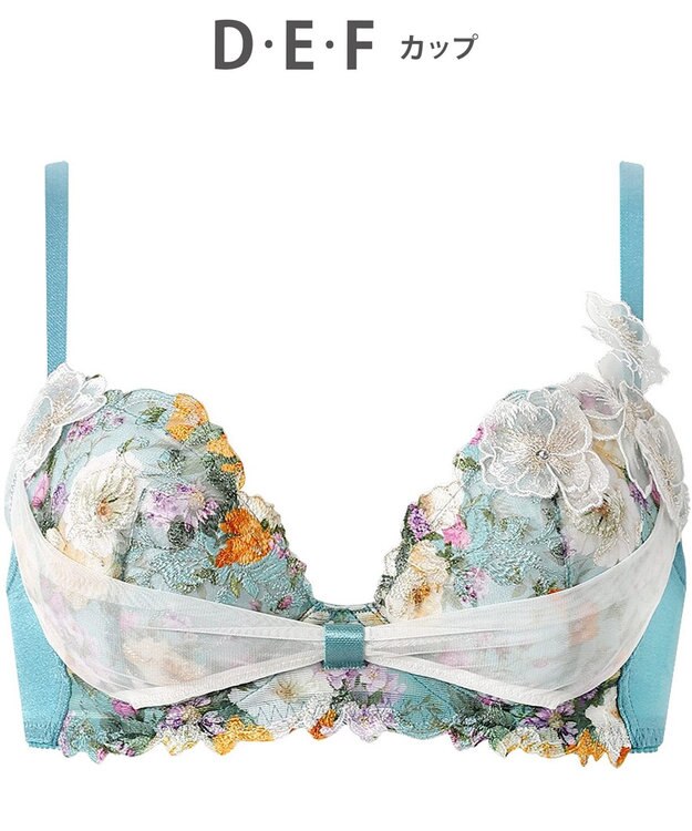 WACOAL ブラジャー 【リボンブラ 胸もとフィットながもち】 きれいな谷間をメイク 動いても谷間をキープ Gカップまで対応 大きいサイズ レディース BXB490 /ワコール ターコイズ