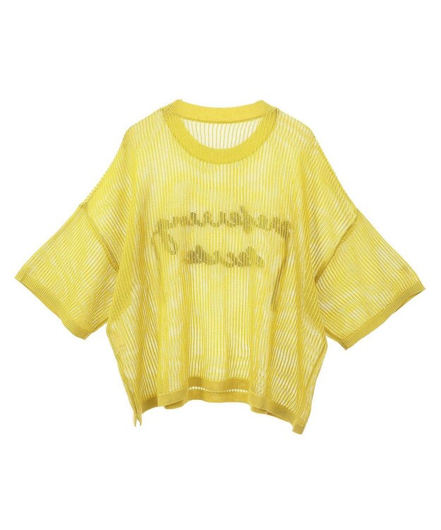 Green Parks テープロゴ透かしニットプルオーバー Yellow