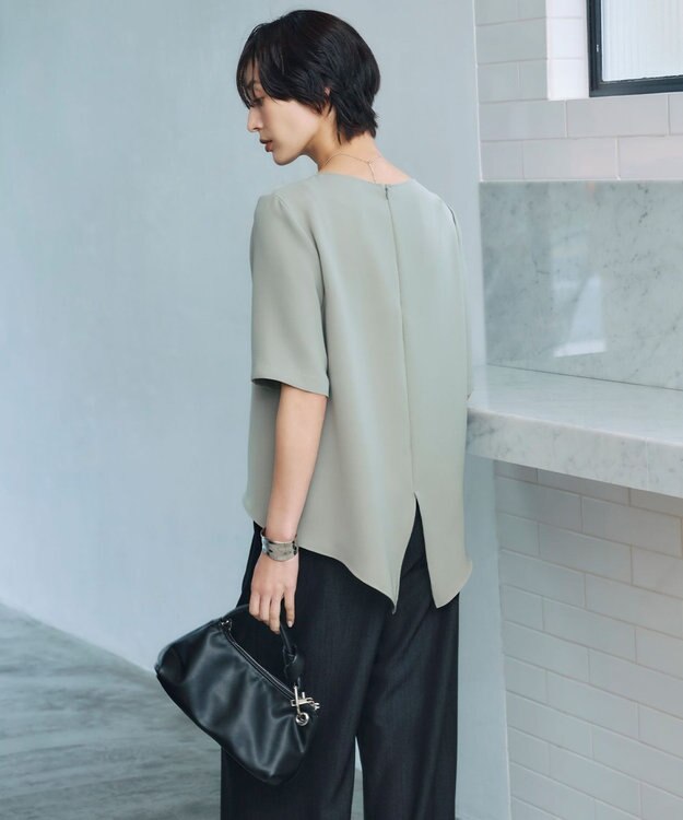 ICB L 【UVカット・防シワ・洗える】ライトダブルクロス Tブラウス スモークグレー系