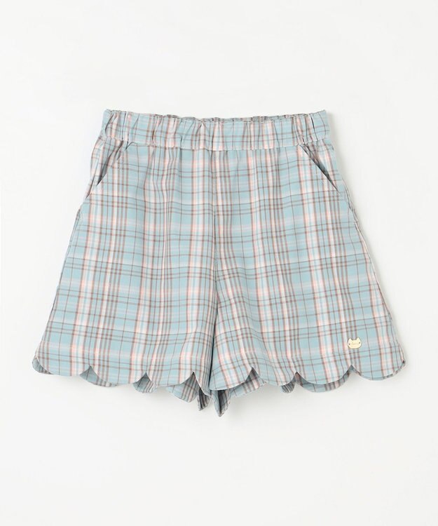 ANY KIDS 裾 スカラップ ショートパンツ ミント系チェック