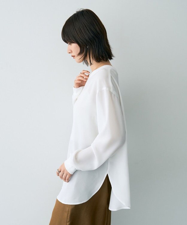 YECCA VECCA リブMIXジョーゼットブラウス Off White