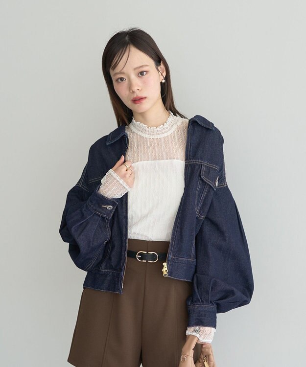 earth music&ecology ショートジップデニムジャケット Indigo