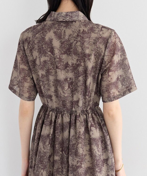 YECCA VECCA サファリ柄フレアシャツワンピース Beige