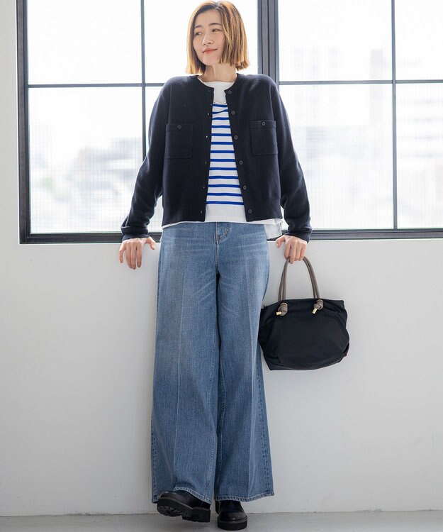 23区 L 【滝沢眞規子さん着用】コットンカシミヤ ポケット カーディガン ネイビー系