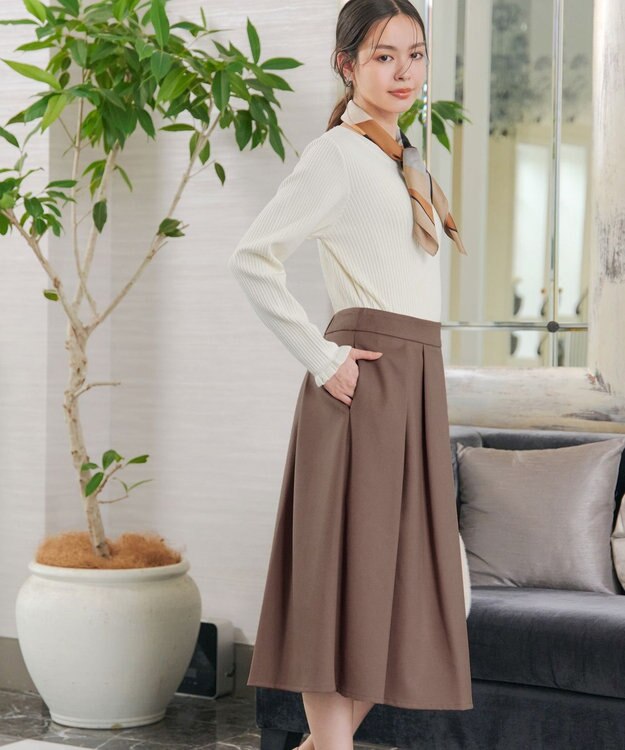 Tiaclasse 【新色追加・洗える】ウール調タックフレアスカート キャメル