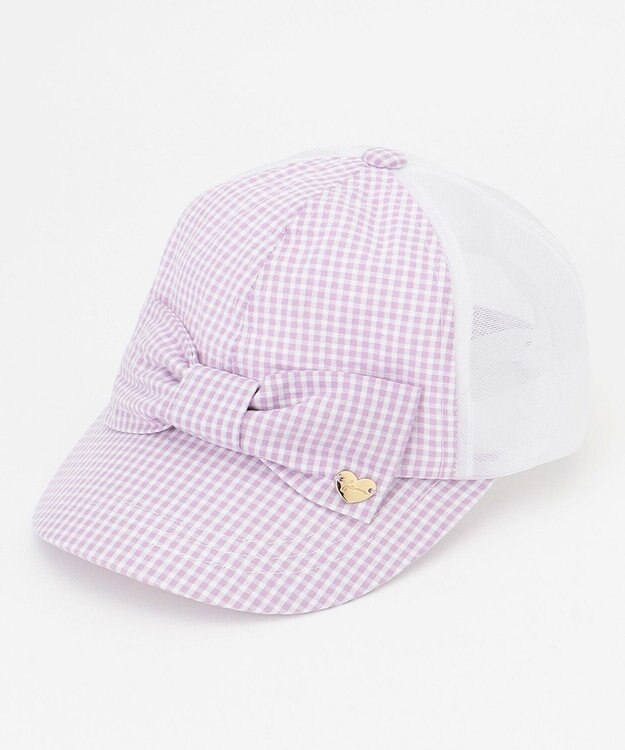 ANY KIDS リボン メッシュ キャップ ラベンダー×ギンガムチェック
