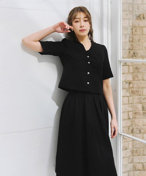 Tiaclasse L 【洗える】リボン付きフレアスカート ブラック