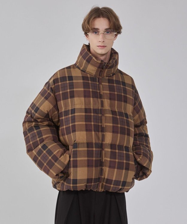 WEGO 【ユニセックス着用ITEM/MLサイズ展開】チェックパファーブルゾン ブラウンチェック1