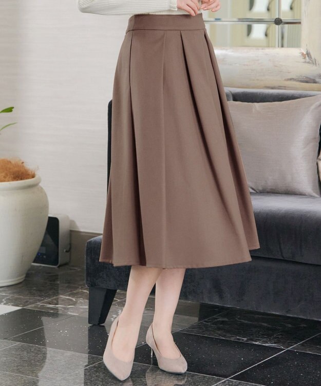 Tiaclasse 【新色追加・洗える】ウール調タックフレアスカート キャメル