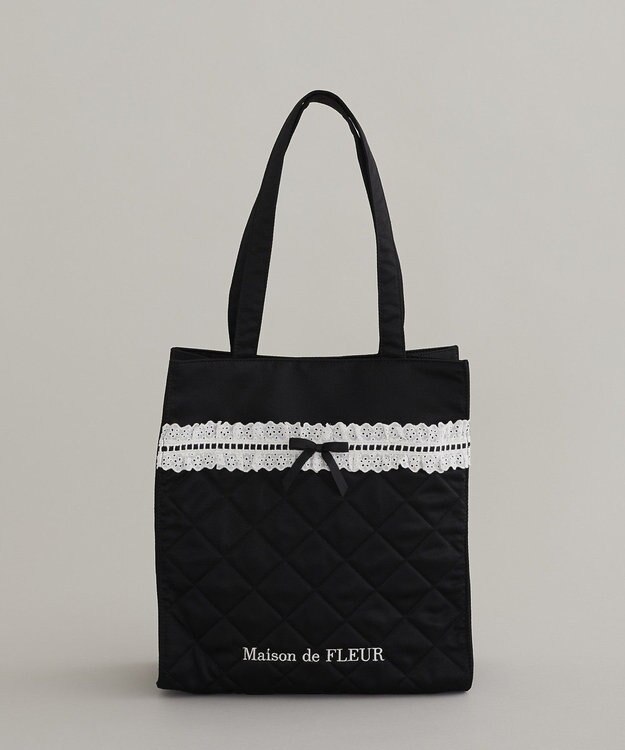 Maison de FLEUR コットンフリルスクエアトート Black