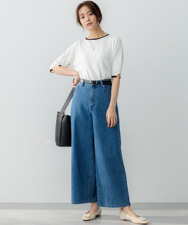 組曲 L ライトデニム セミワイドパンツ ライトインディゴ系
