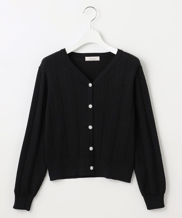 Feroux 【洗える】ビジューボタン カーディガン ブラック系
