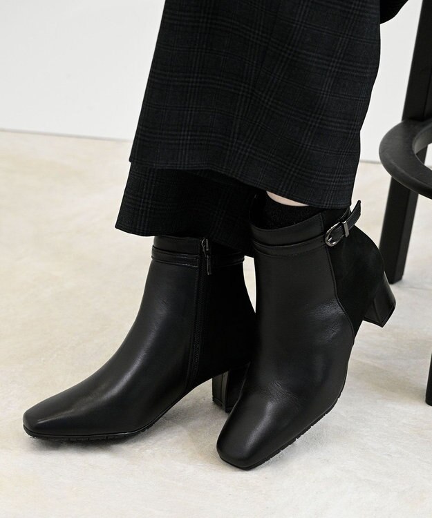 Pointer 本革スエードコンビショートブーツ ブラック(コンビ)