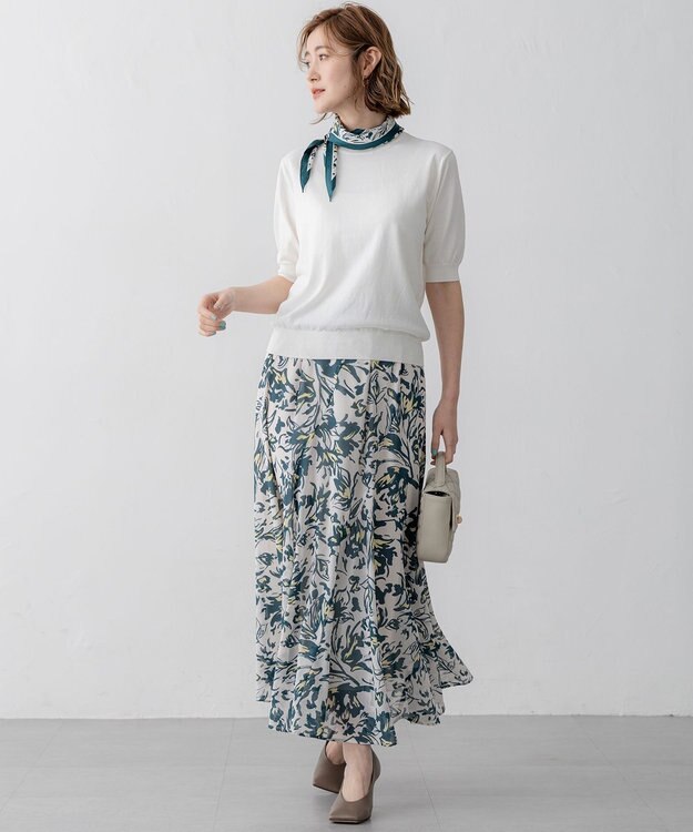 23区 L 【Oggi5月号掲載/洗える】プレミアムビオコットン 半袖 ニット ホワイト系