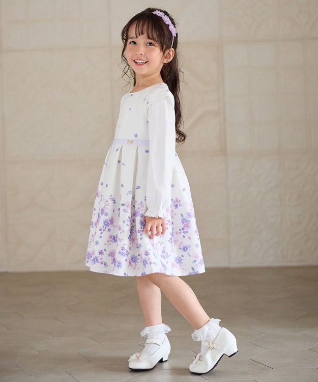 ANY KIDS 花柄プリント ワンピース エクリュ