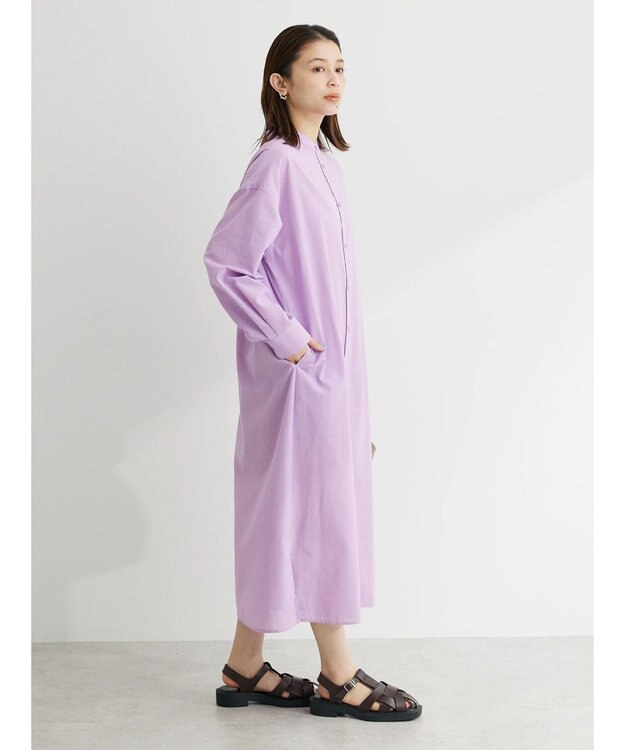 Green Parks 綿麻混バンドカラーシャツワンピース Purple