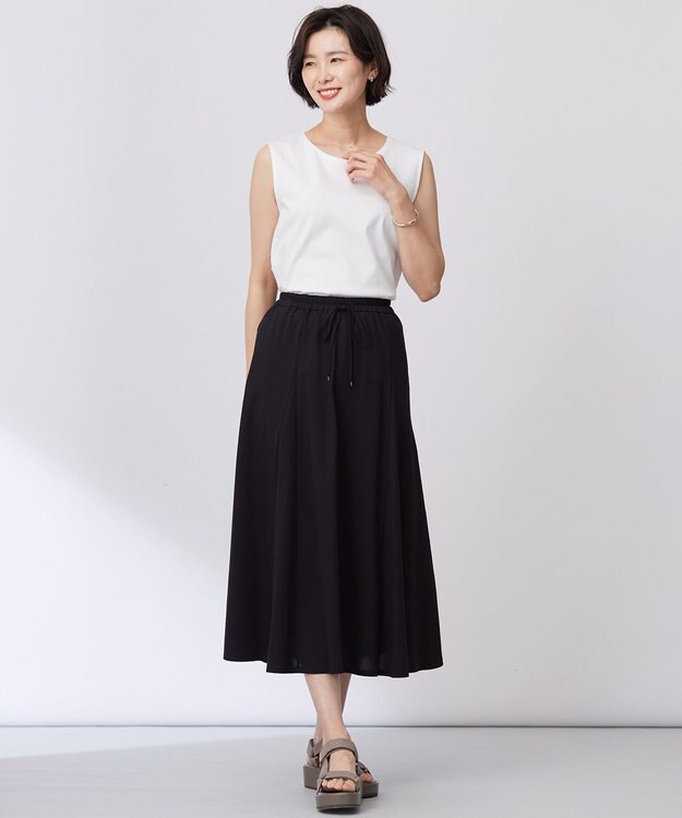 J.PRESS LADIES 【洗える】トリコットバイオ フレア スカート ブラック系