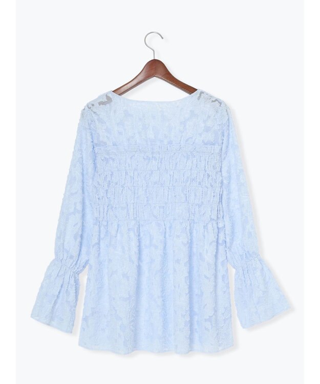 Te chichi 【宮本茉由着用】カットジャガードチュニックブラウス サックスブルー