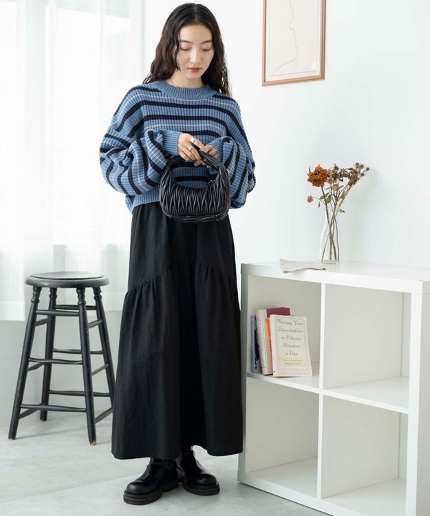 WEGO ボーダーショートニットプルオーバー ブルーボーダー