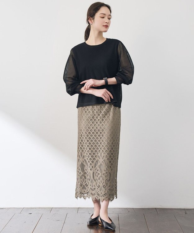 自由区 【SHIHOさん着用・こだわり素材・セットアップ対応】パネルレース スカート カーキ