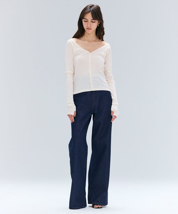 BEIGE， 【洗える・BAILA 10月号掲載】MARINO / 2WAYリブコンパクトカーディガン Ecru