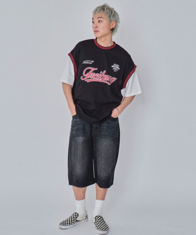 WEGO 【ユニセックス着用ITEM/MLサイズ展開】フェイクタンクグラフィックT（SS） ブラック