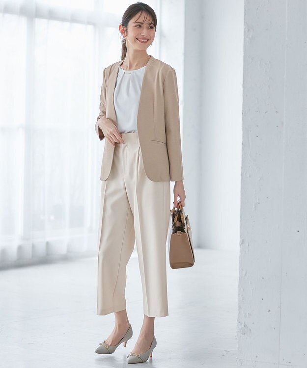 ANY SIS 【接触冷感・吸水速乾・UVケア】エアリードレープスムース タックスリーブ ブラウス オフホワイト