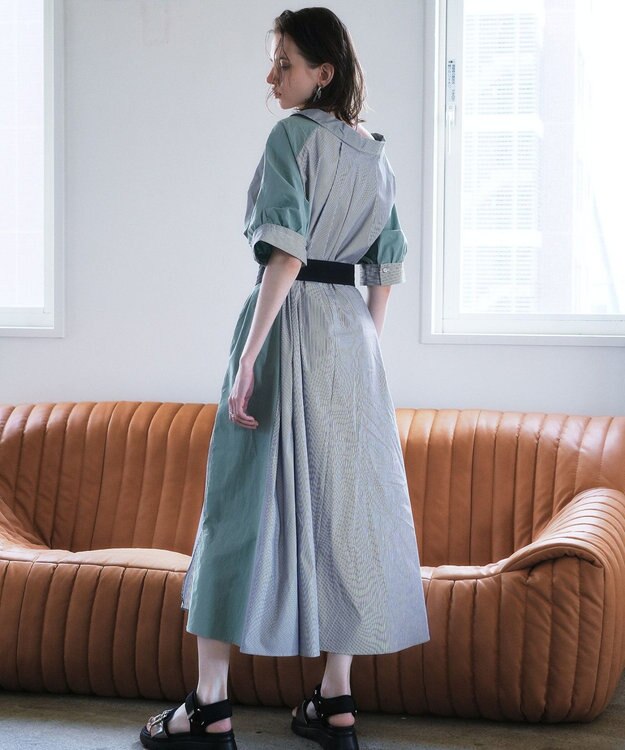 YECCA VECCA ベルト付きスキッパーシャツワンピース Stripe