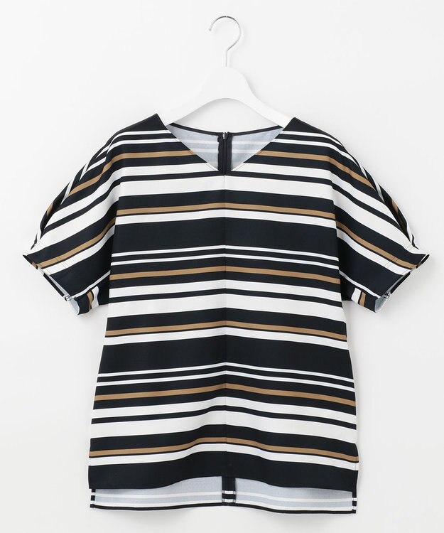 自由区 【接触冷感・速乾・UVカット・撥水・防シワ】リネンライクツイル プルオーバーブラウス ネイビー系1