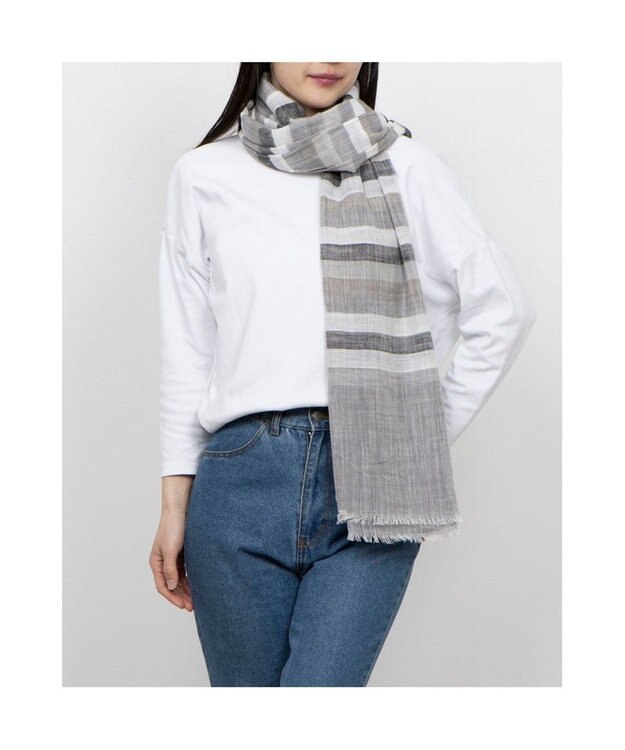 UNBILLION カシュネ cache nez / 綿混ボーダーストール ブラック