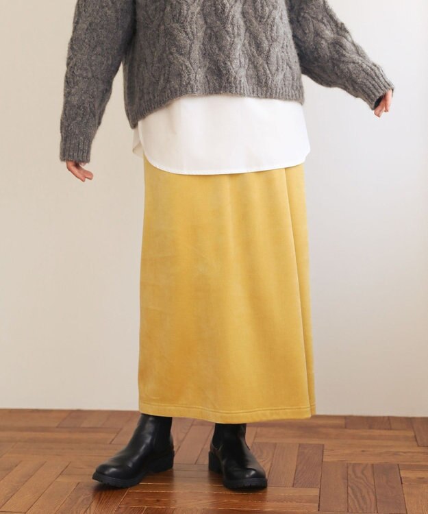 Green Parks ぽかぽか裏起毛ベロアＩラインスカート Yellow