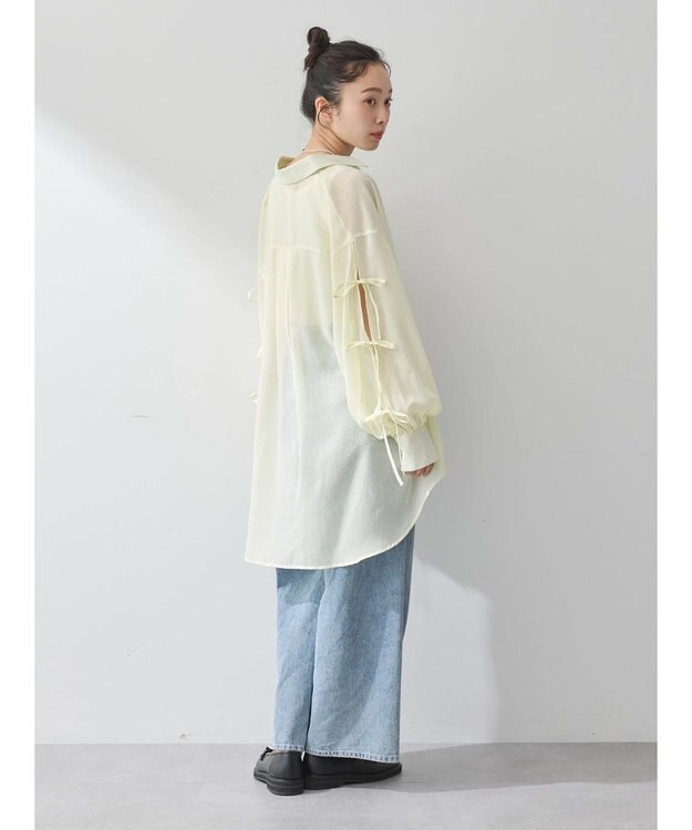 earth music&ecology 袖スリットリボンロングシャツ Yellow